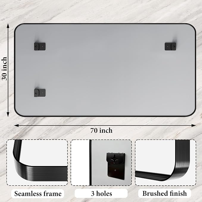72 x 30 Inch Black Metal Framed Bathroom Mirror - Image 3