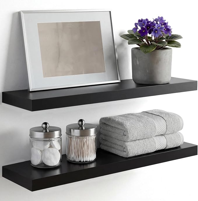 Homeforia Black Floating Shelves 24 inch, High End Solid Real Wood 24inch by Homeforia
