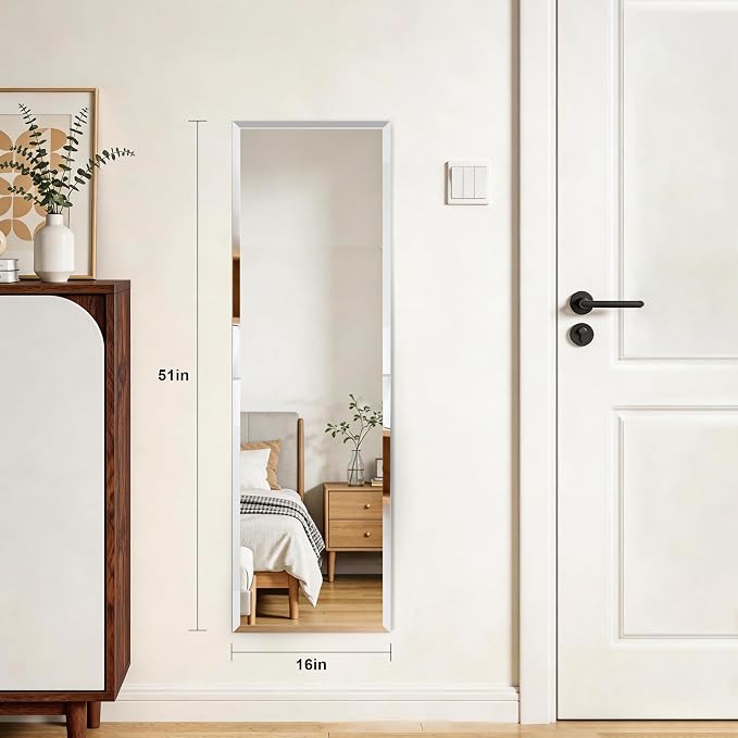 Frameless Mirror Full Length 51"x16" | Wall Mount Mirror Full Length Beveled - Image 3