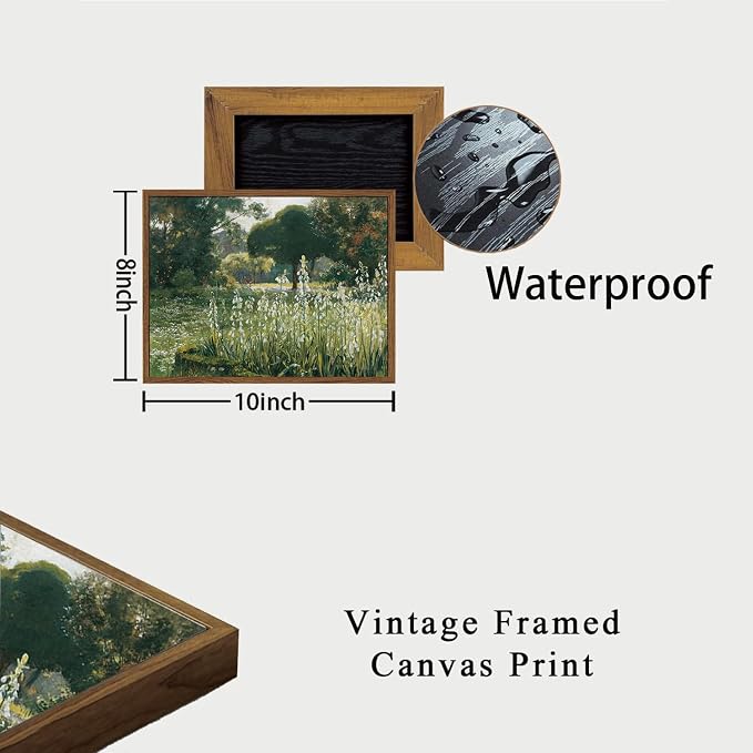 OIQArtOIQ Vintage Framed Wall Art Garden Landscape Canvas Art Prints Rustic - Image 4