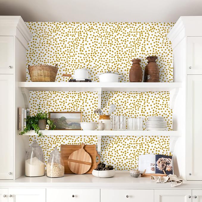Jeweluck Yellow Polka Dot Wallpaper Yellow and White Peel and Stick Wallpaper - Image 4
