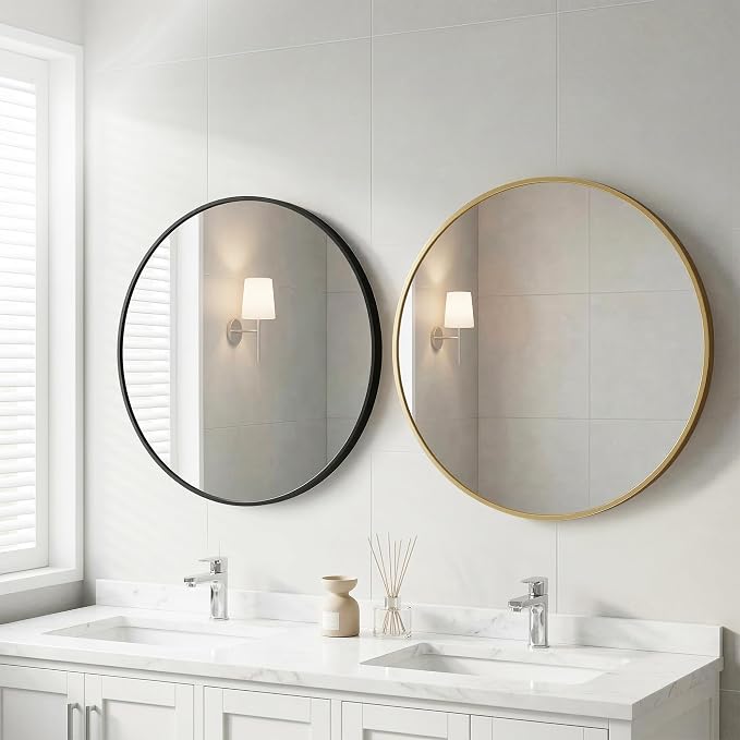 OLIXIS 20 Inch Gold Round Bathroom Wall Mirror, Round Bathroom Mirrors - Image 2