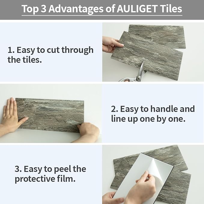 AULIGET 20-Piece Apache Brown Rock Peel and Stick Backsplash Wall Tiles - Image 8