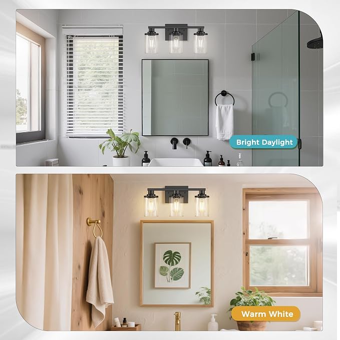 DORESshop 17 Inch Bathroom Light Fixtures, 3-Light Black Bathroom Lighting - Image 5