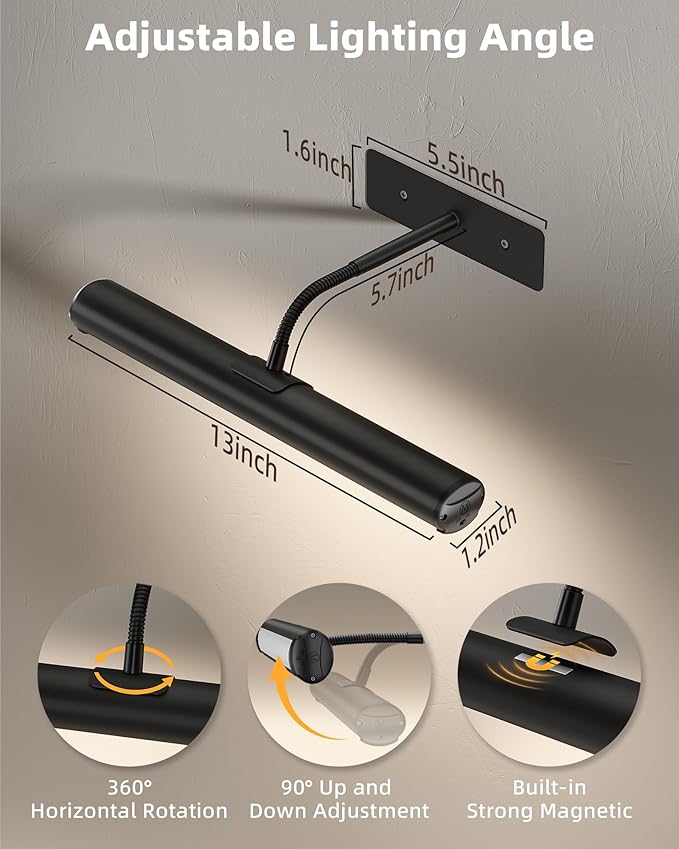 EZVALO 13Inch Wireless Picture Lights, 4000mAh Rechargeable Battery Art Lights - Image 6