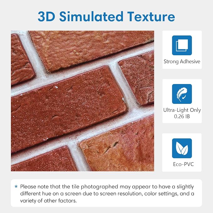 COMSTICKC 3D Red Faux Brick Wall Panel Peel and Stick Wall Stickers, DIY - Image 3