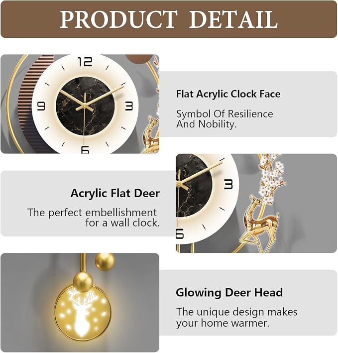 Modern Wall Clock for Living Room, Large Gold Decorative Wall Clock - Image 5