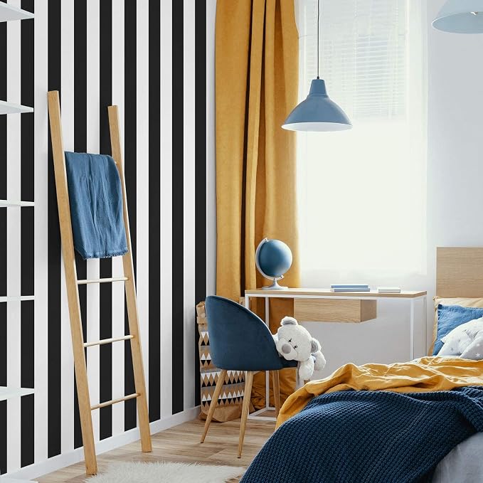 Guvana 197"x17.7" Black and White Stripe Contact Paper Peel and Stick Wallpaper - Image 2