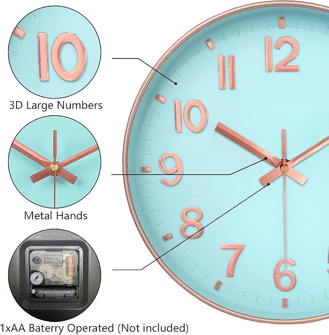 Wall Clocks Battery Operated, 12 Inch Non Ticking Digital Wall Clock, Silent - Image 6