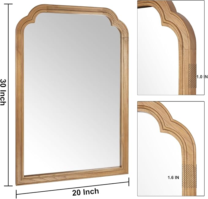 Wood Bathroom Mirror for Wall, 30 x 20 Inch Decorative Wall Mirror - Image 2
