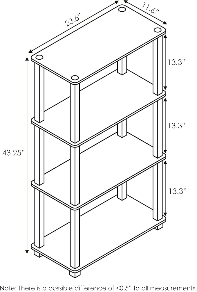 Furinno TURN-S-TUBE Storage Shelves, 4-Tier Book Shelf, Corner Shelf, Toolless - Image 2