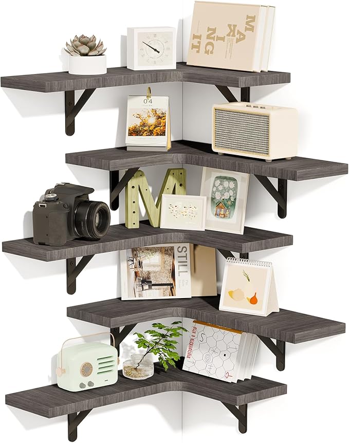 Fixwal Floating Shelves for Wall Set of 5, Rustic Wood Wall Mounted Corner by Fixwal