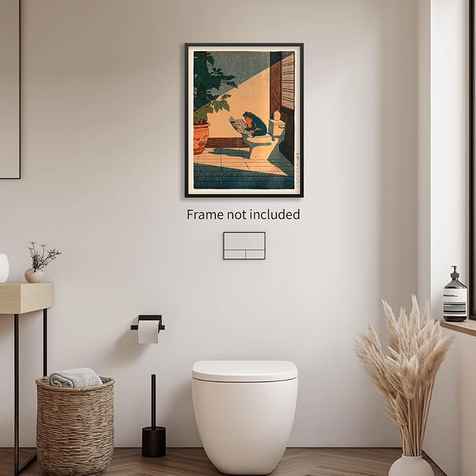 Heltrappe Vintage Japanese Wall Art Funny Frog Bathroom Canvas Print Cute - Image 4