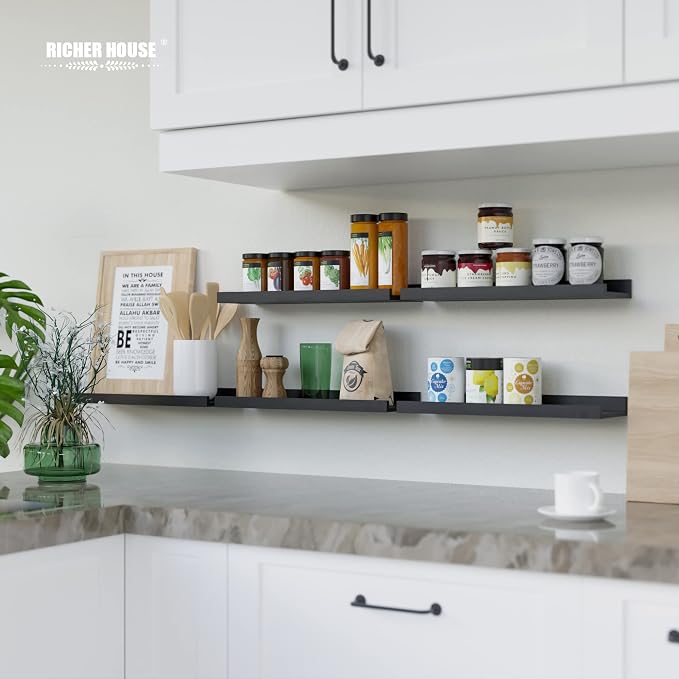 RICHER HOUSE 5 Set Floating Wall Mounted Shelves, Modern Picture Ledge Shelf - Image 8