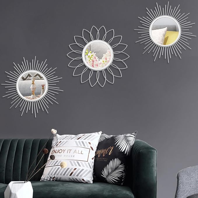 3 Pack Metal Mirrors for Wall Sunburst Wall Mirrors Home Décor Decorative - Image 3