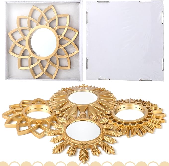 Dandat Set of 4 Gold Mirrors for Wall Decor Small Circle Flowers Mirrors - Image 2