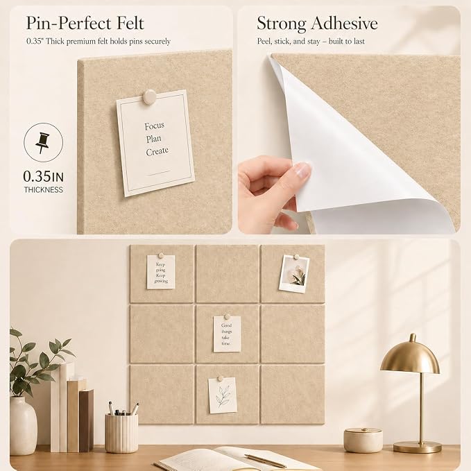 Large Cork Boards for Walls – 36" x 24" Self Adhesive Felt Wall Tiles - Image 3