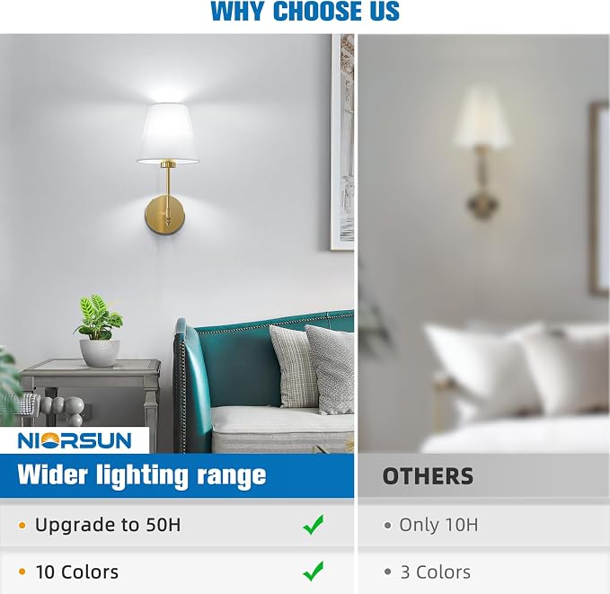 NIORSUN 14.5 inch Battery Operated Wall Sconce Set of 2, 9 Colors Wireless - Image 8