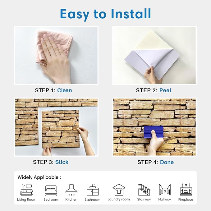 COMSTICKC Peel and Stick Faux Stone Wall Sticker Wall Panels, Not Real Stone - Image 8