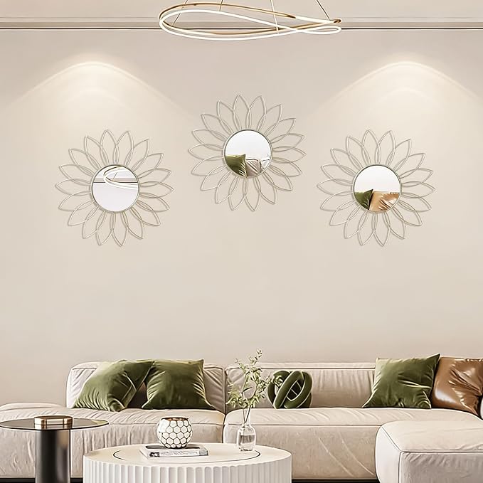 3 Pack Metal Mirrors for Wall Sunburst Wall Mirrors Home Décor Decorative - Image 6