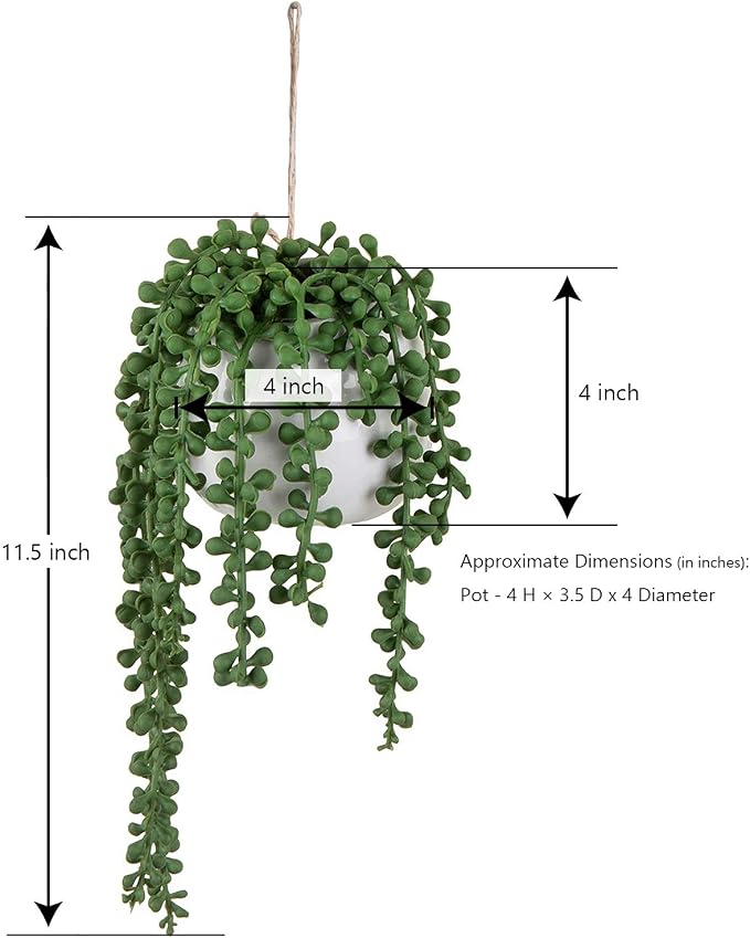 MyGift Artificial Faux String of Pearls Plants in White Ceramic Wall Hanging - Image 5