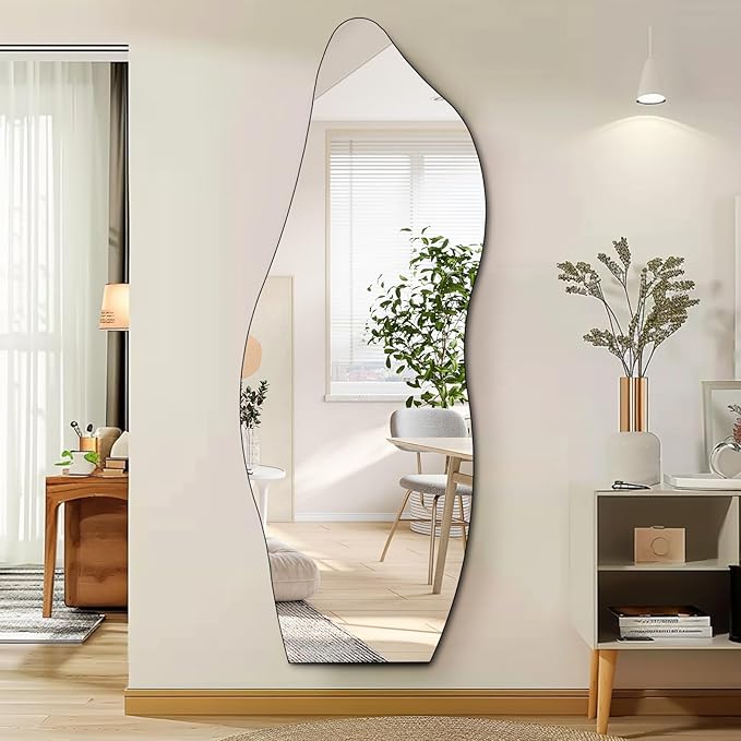 QDSSDECO Full Length Mirror 63"x24" Irregular Wall Mirror Wave Frameless by QDSSDECO