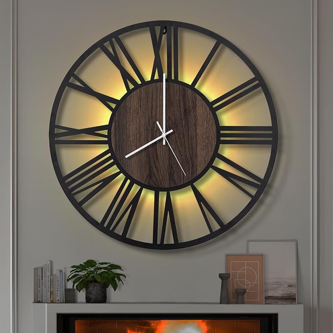 LEIKE Large LED Wall Clocks, Non Ticking, Battery Operated Rustic Round Modern by LEIKEWALLCLOCK
