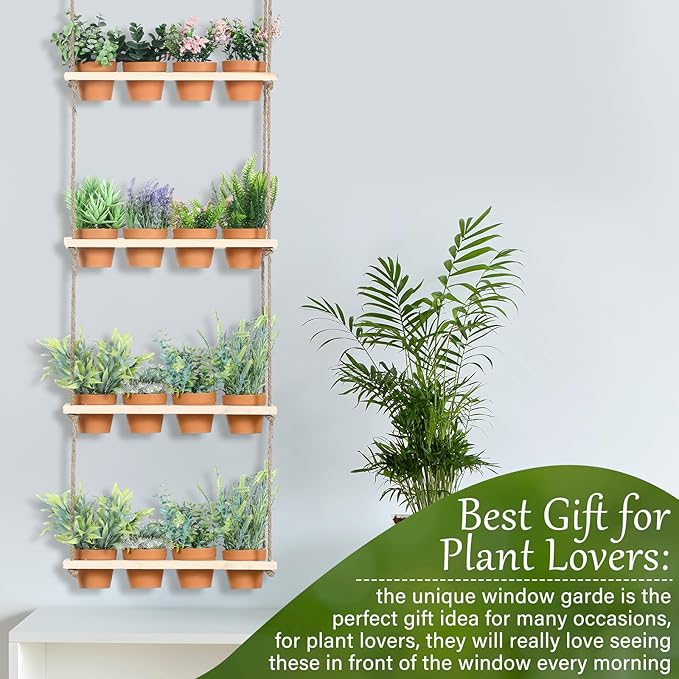 FillTouch 4 Tiered Window Plant Shelves Hanging Herb Planter Indoor Display - Image 6