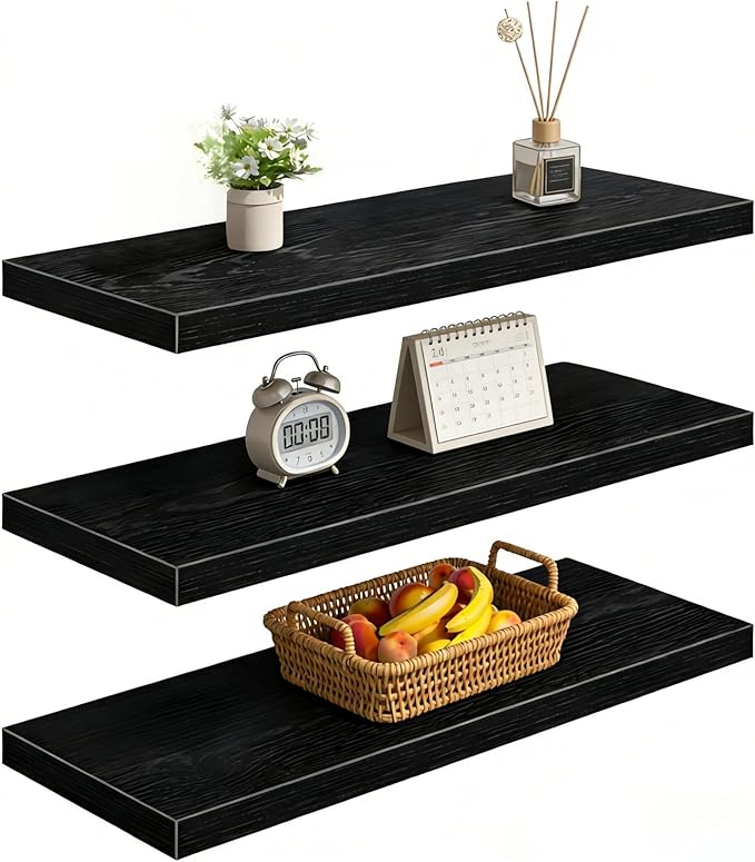 Vervida® Black Floating Shelves, 47.2 in W x 9.3 in D Wall Mounted Wood Shelves by Vervida