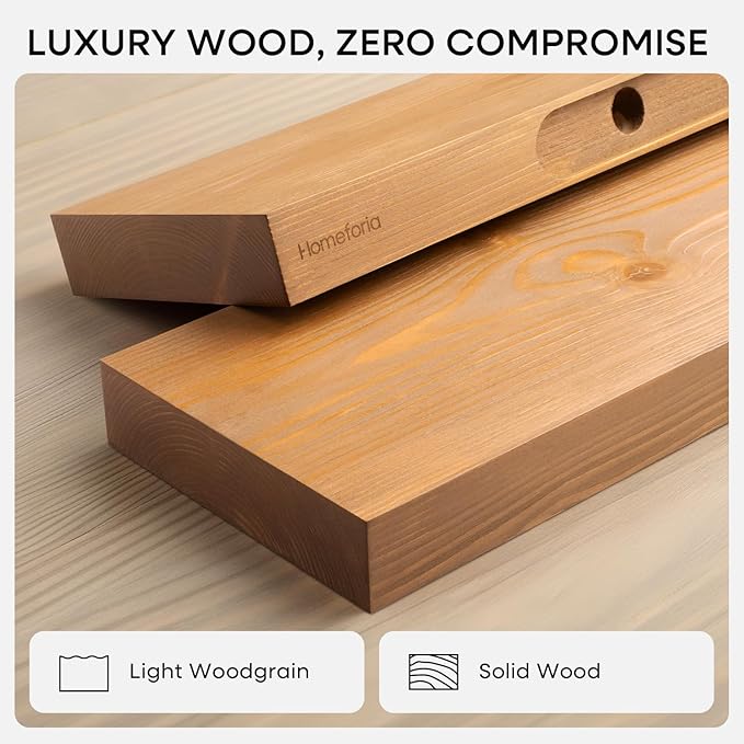 Homeforia 36 inch Golden Oak Floating Shelf, High End Solid Real Wood 36inch - Image 3