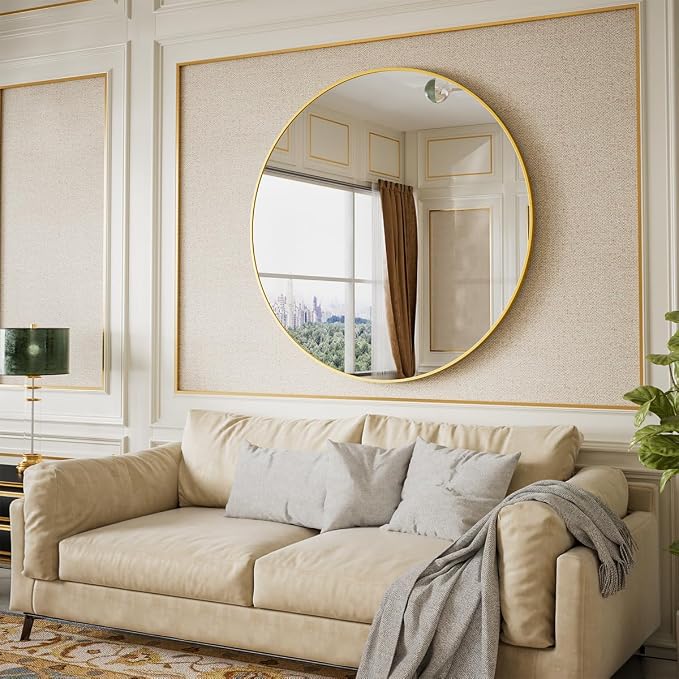 BEAUTYPEAK 42 Inch Round Mirror, Metal Frame Circle Mirror, Wall Mounted by BEAUTYPEAK