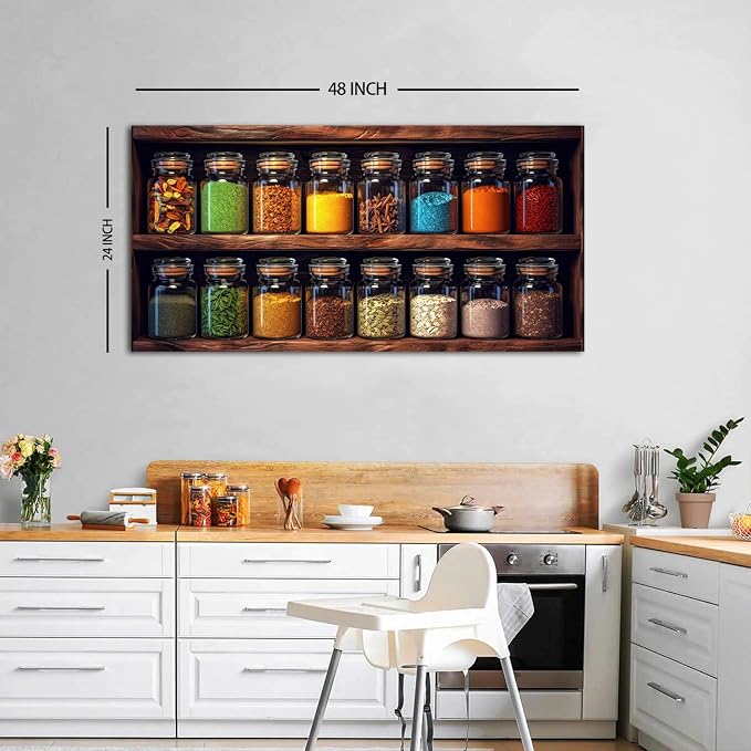 Colorful Kitchen Wall Art Mason Jar Canvas Wall Decor Farmhouse Spices Food - Image 4