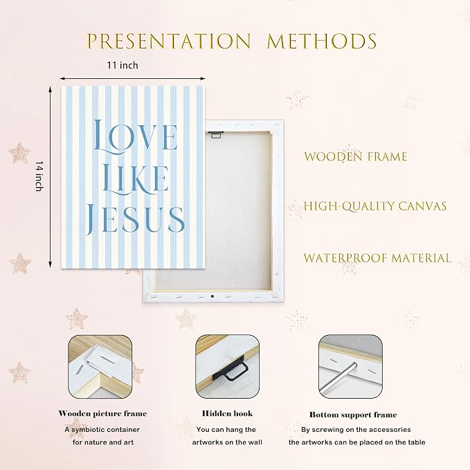 LARTSFRO Coquette Blue Bow Jesus Canvas Wall Art Decor Posters Prints, Light - Image 4