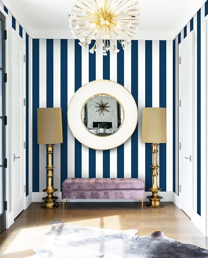 Guvana 118"x17.7" Blue and White Striped Contact Paper Navy Blue Peel and Stick - Image 6