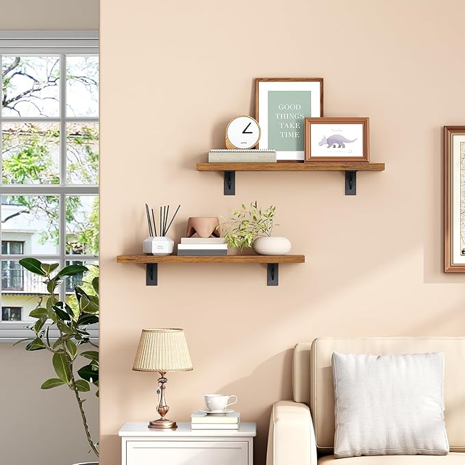 HOOBRO Floating Shelves for Wall, 15.7" Wall Mounted Shelves Set of 2, Hanging - Image 2
