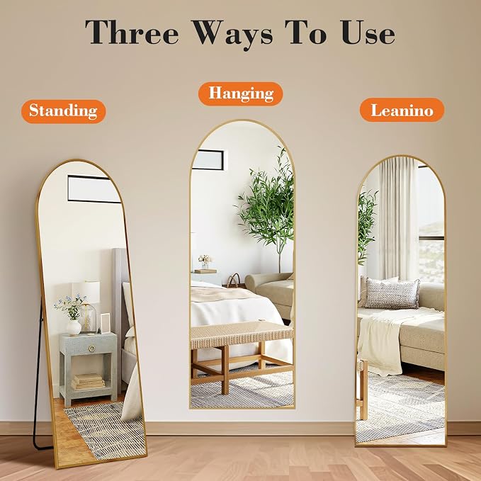 Sweetcrispy 58"x19" Arched Full Length Mirror, Leaning or Standing Full Body - Image 6