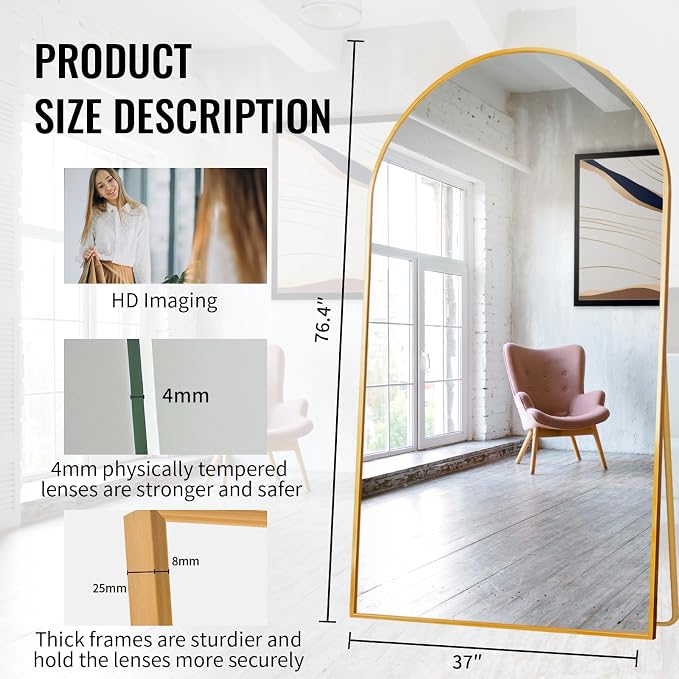 Beauty4U 76" x 37" Arched Full Length Mirror - Image 5