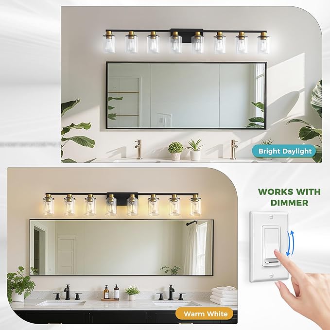 DORESshop 55 Inch Bathroom Light Fixtures, 8-Light Black and Gold Bathroom - Image 3