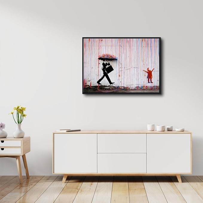 Wieco Art Framed Banksy Raining Day or Colorful Graffiti Street Famous Canvas - Image 4