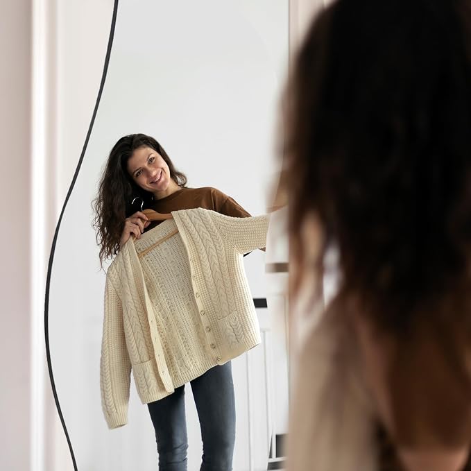 QDSSDECO Full Length Mirror 63"x24" Irregular Wall Mirror Wave Frameless - Image 3
