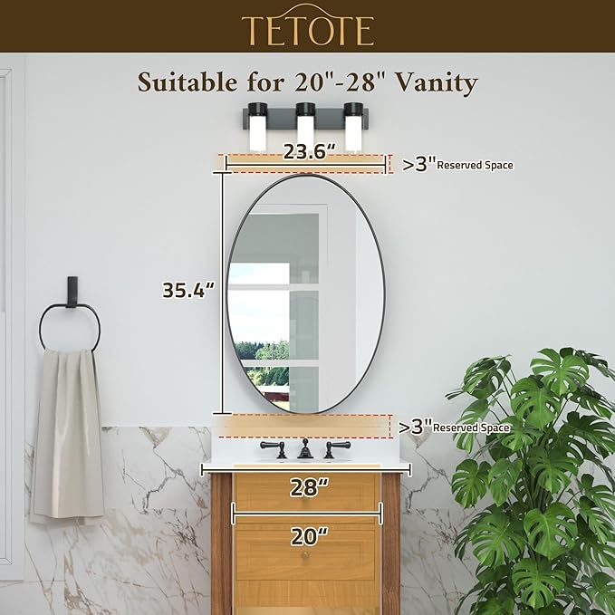 TETOTE Black Oval Bathroom Mirror, 24 x 36 Matte Black Framed Wall Mounted - Image 2