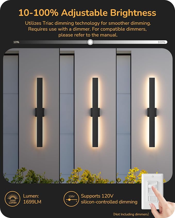 EDISHINE 31.5" LED Outdoor Wall Lights, 3CCT & 10%-100% Dimmable, IP65 - Image 5