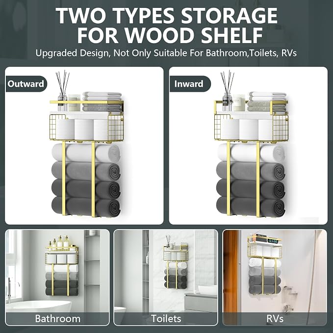 Towel Racks for Bathroom, Bathroom Shelf Over Toilet, Floating Shelves - Image 4