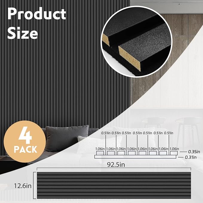 RITOLLO 4 Pack Wood Panels for Wall, 92.5"×12.6" Wood Slat Acoustic Panels for - Image 2