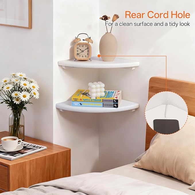Gieanoo White Corner Wall Shelf 12inch Solid Oak Wood Floating Corner Shelf - Image 3