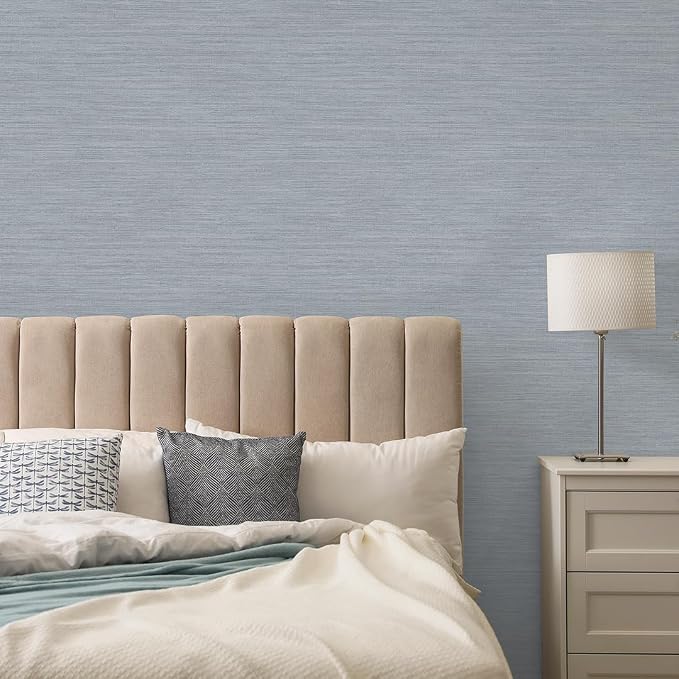 Tempaper Textured Powder Blue Horizontal Faux Grasscloth Removable Peel and - Image 2