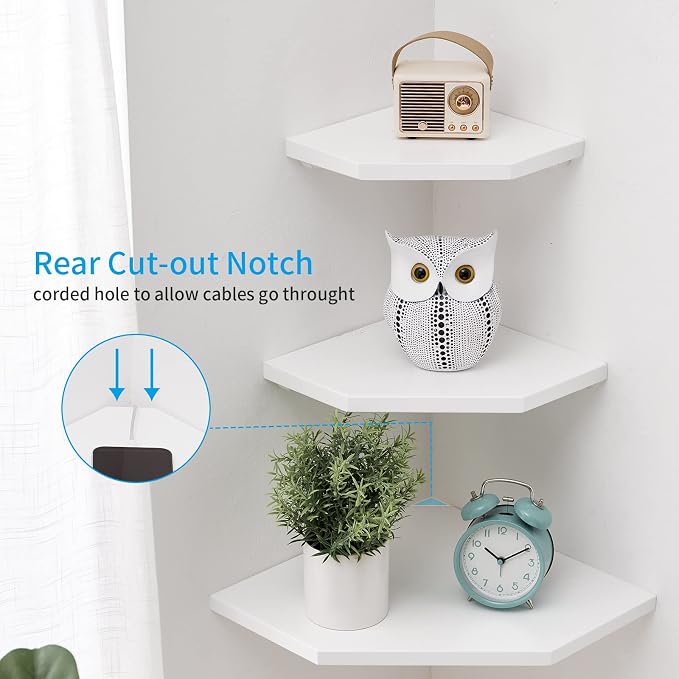 Corner Wall Shelf, Solid Oak Wood White Floating Corner Shelf Organizer - Image 4