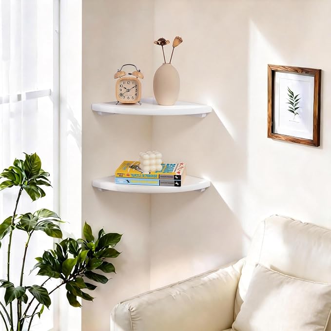 Gieanoo White Corner Wall Shelf 9inch Solid Oak Wood Floating Corner Shelf - Image 7
