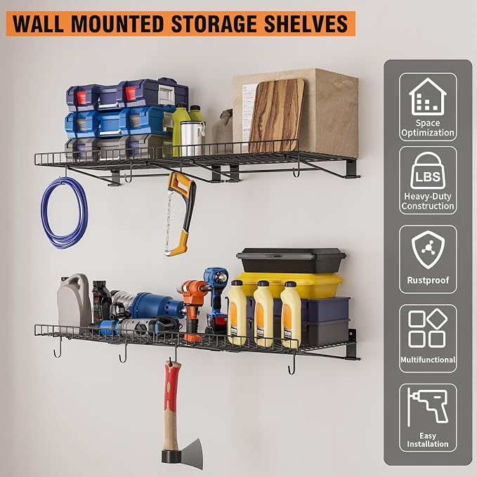 4 Pack Foldable Wall Shelf, Wall Mounted Garage Storage Shelves, Heavy Duty - Image 3