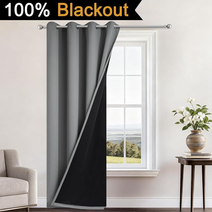 Yakamok 100% Blackout Curtains 96 Inches Long, 2 Thick Layers Heat and Full - Image 2